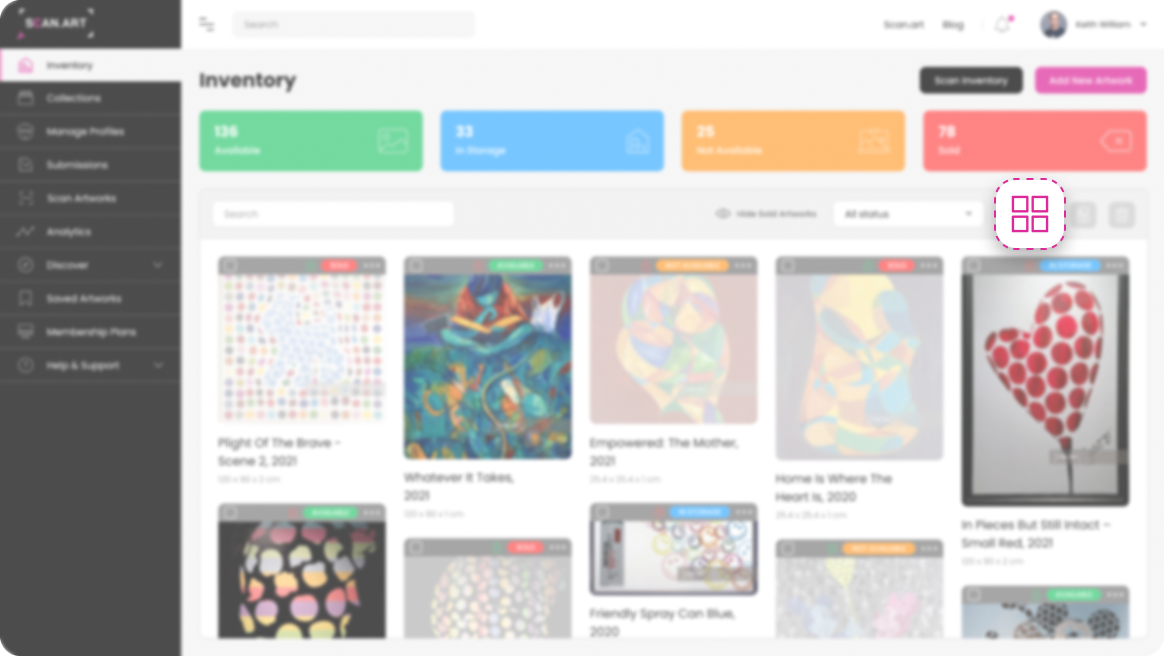 view artworks in list or grid view